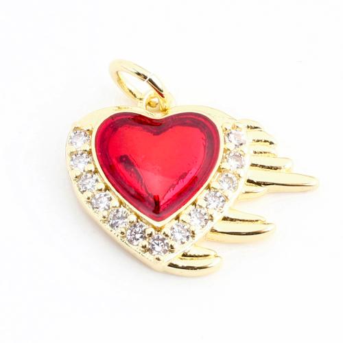 Cubic Zirconia Micro Pave Brass Pendant, Heart, DIY & micro pave cubic zirconia & enamel, golden 