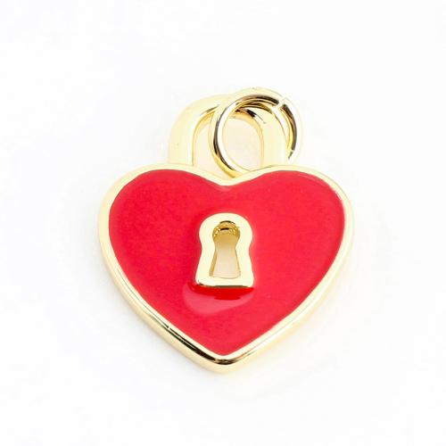 Emaille Messing Anhänger, Herz, DIY & hohl, goldfarben, 15x13x2mm, verkauft von PC