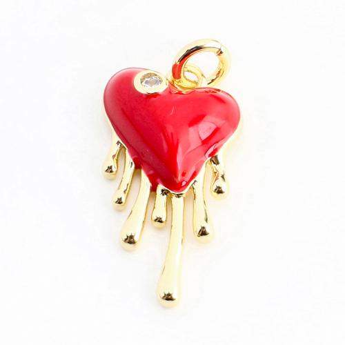 Emaille Messing Anhänger, Herz, DIY & Micro pave Zirkonia, goldfarben, 16x9x3mm, verkauft von PC