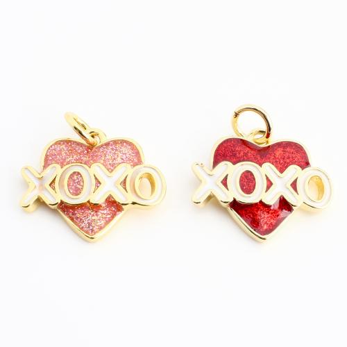 Emaille Messing Anhänger, Herz, goldfarben plattiert, DIY, keine, 14x16x2mm, verkauft von PC