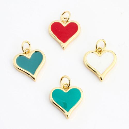 Emaille Messing Anhänger, Herz, goldfarben plattiert, DIY, keine, 14x13x2mm, verkauft von PC