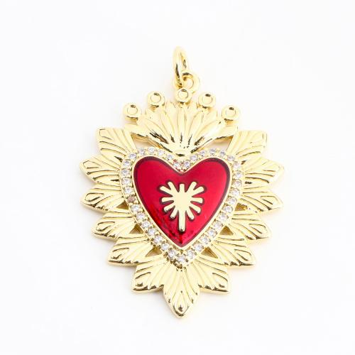 Cubic Zirconia Micro Pave Brass Pendant, Heart, DIY & micro pave cubic zirconia & enamel, golden 