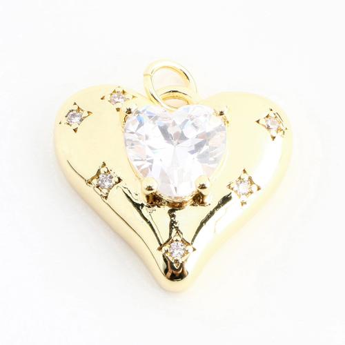 Cubic Zirconia Micro Pave Brass Pendant, Heart, DIY & micro pave cubic zirconia, golden 