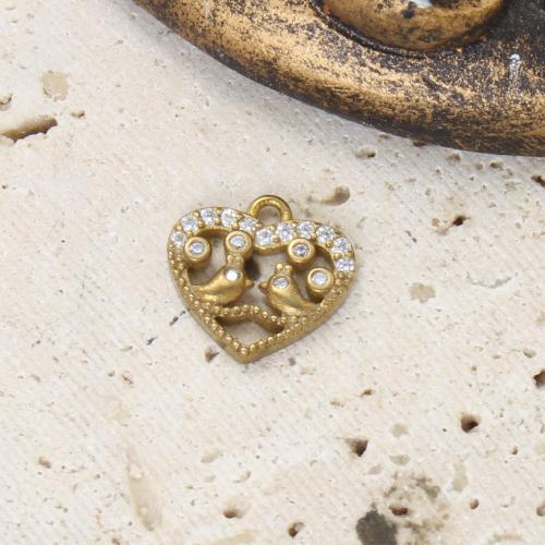 Strass Messing Anhänger, Herz, goldfarben plattiert, DIY & mit Strass & hohl, goldfarben, 11.6x12.3x2mm, verkauft von PC