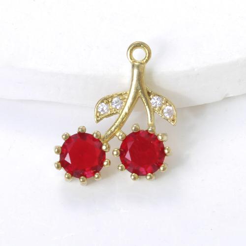 Strass Messing Anhänger, Kirsche, plattiert, DIY & mit Strass, goldfarben, 18.4x17x4.5mm, verkauft von PC