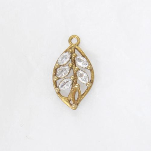 Strass Messing Anhänger, Blatt, plattiert, DIY & mit Strass, goldfarben, 17x9.5x3.4mm, verkauft von PC