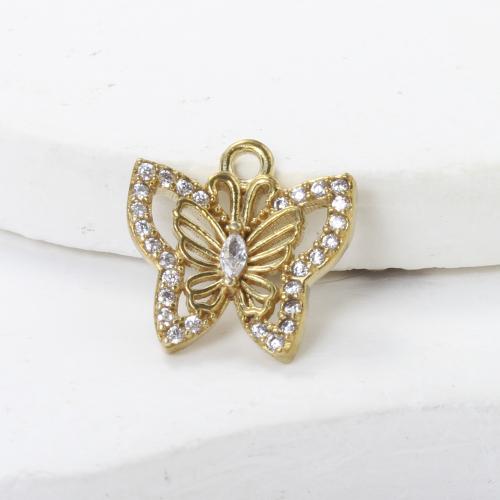 Strass Messing Anhänger, Schmetterling, plattiert, DIY & mit Strass, goldfarben, 13x13x3mm, verkauft von PC