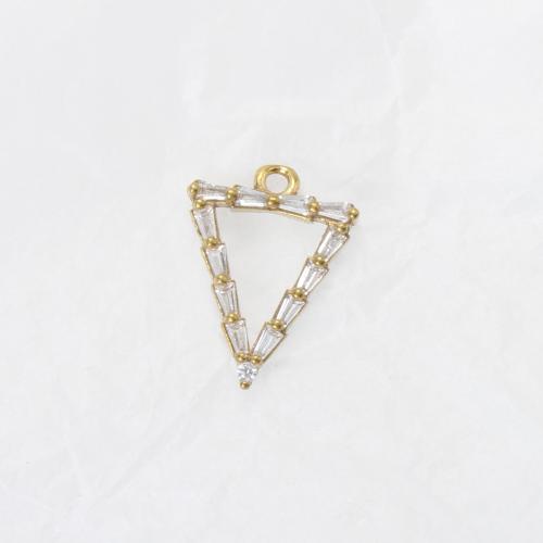 Strass Messing Anhänger, Dreieck, plattiert, DIY & mit Strass & hohl, goldfarben, 17.4x13x2.9mm, verkauft von PC