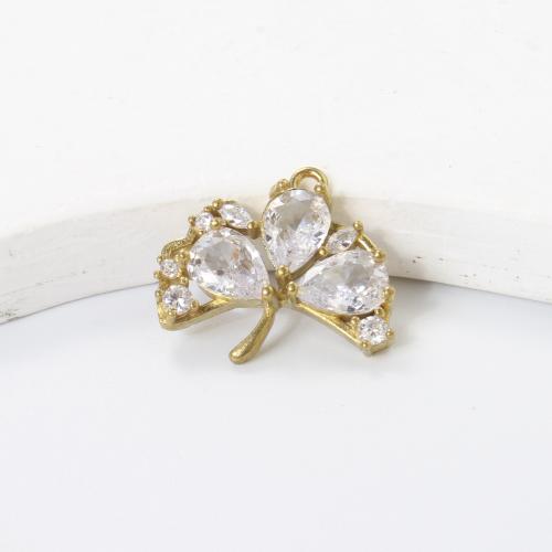 Strass Messing Anhänger, Ahornblatt, plattiert, DIY & mit Strass, goldfarben, 16.3x18.2x3.6mm, verkauft von PC