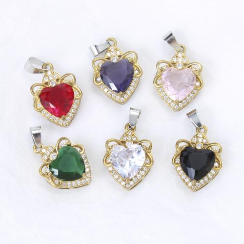 Strass Messing Anhänger, Herz, plattiert, DIY & mit Strass, keine, 20x14.5x7.4mm, verkauft von PC