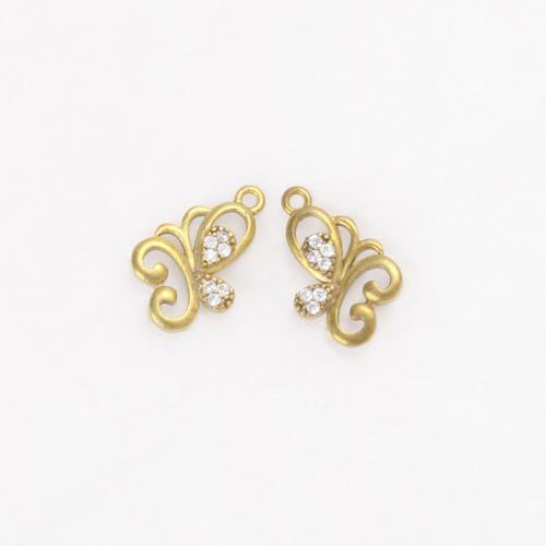 Strass Messing Anhänger, Schmetterling, plattiert, DIY & mit Strass, goldfarben, 15.5x9.5x1.9mm, verkauft von PC