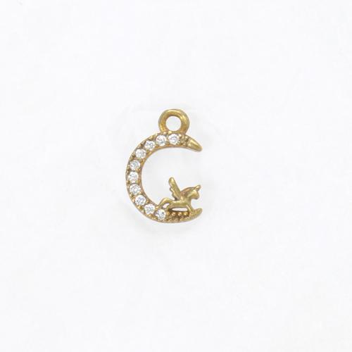 Strass Messing Anhänger, Mond, plattiert, DIY & mit Strass, goldfarben, 10.5x7x2.3mm, verkauft von PC