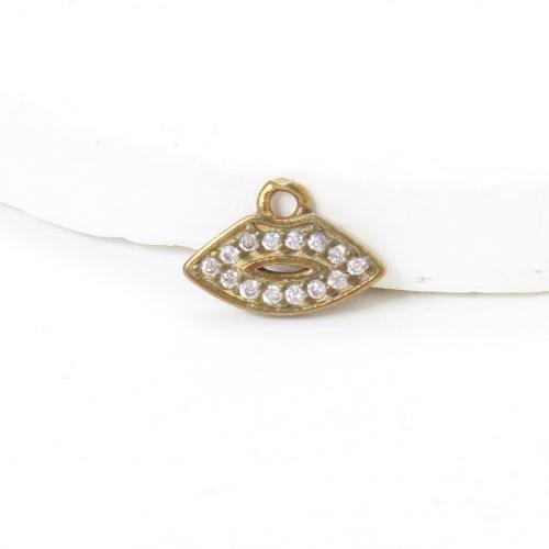 Strass Messing Anhänger, Lippe, plattiert, DIY & mit Strass, goldfarben, 6.8x10x1.4mm, verkauft von PC