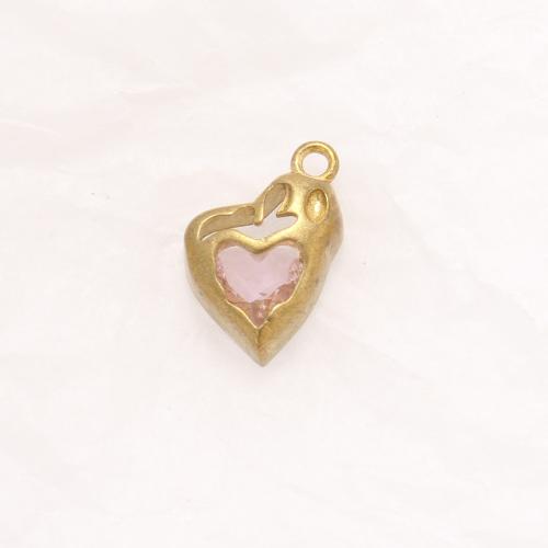 Strass Messing Anhänger, Herz, plattiert, DIY & mit Strass, goldfarben, 14.8x9.2x4mm, verkauft von PC