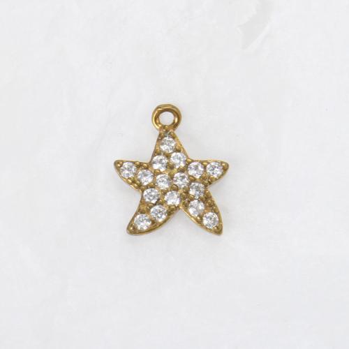 Strass Messing Anhänger, Seestern, plattiert, DIY & mit Strass, goldfarben, 12x13x1.8mm, verkauft von PC