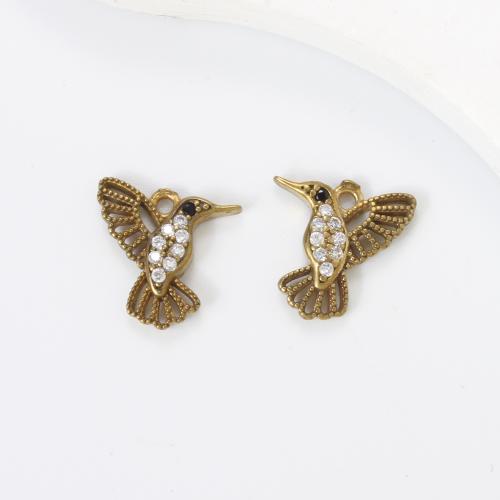 Strass Messing Anhänger, Vogel, plattiert, DIY & mit Strass, goldfarben, 12.6x7x2.3mm, verkauft von PC