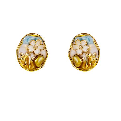 Boucles d'oreilles d'eau douce de Perle , laiton, avec perle d'eau douce cultivée, Plaqué or 18K, styles différents pour le choix & pour femme & émail, Vendu par PC