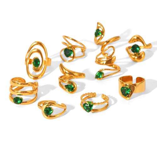 Cubic Zircon Brass Finger Ring, 304 Stainless Steel, with Cubic Zirconia, Vacuum Plating, fashion jewelry & for woman, golden 