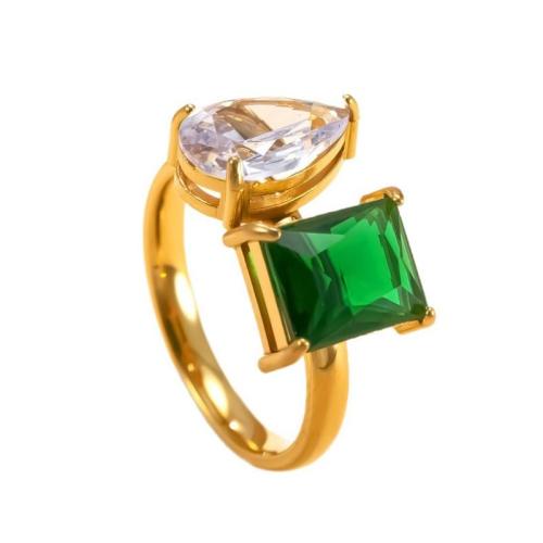 Cubic Zircon Brass Finger Ring, 304 Stainless Steel, with Cubic Zirconia, 18K gold plated, fashion jewelry & for woman 