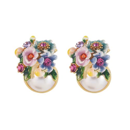 Befestiger Zirkonia Messing Ohrring, mit kubischer Zirkonia & Kunststoff Perlen, plattiert, verschiedene Stile für Wahl & für Frau & Emaille, verkauft von Paar