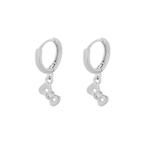 Argent sterling 925 Boucles d'oreilles pendantes Hoop Huggie, Noeud papillon, pavé de micro zircon & pour femme, argent Vendu par paire