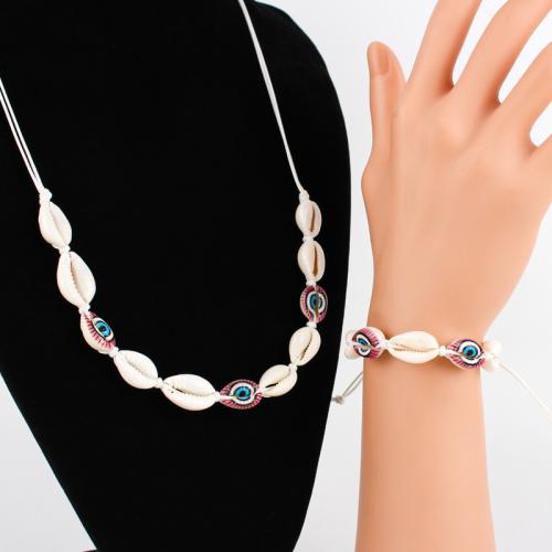 Shell Jewelry Sets, Wax Cord, bracelet & necklace, with Shell, gold color plated, fashion jewelry 