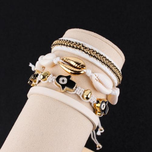 Freshwater Shell Bracelet, Wax Cord, with Shell & Zinc Alloy, gold color plated, fashion jewelry & enamel 