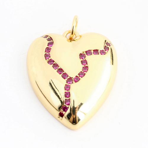 Cubic Zirconia Micro Pave Brass Pendant, Heart, DIY & micro pave cubic zirconia, golden 