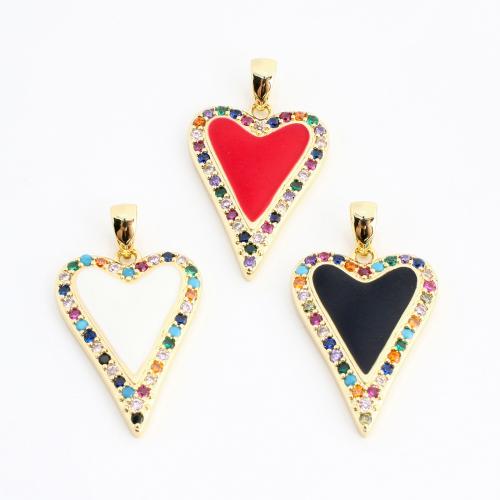 Emaille Messing Anhänger, Herz, goldfarben plattiert, DIY & Micro pave Zirkonia, keine, 25x15x2mm, verkauft von PC