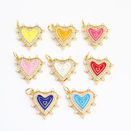 Emaille Messing Anhänger, Herz, goldfarben plattiert, DIY & Micro pave Zirkonia, keine, 18x18x2mm, verkauft von PC