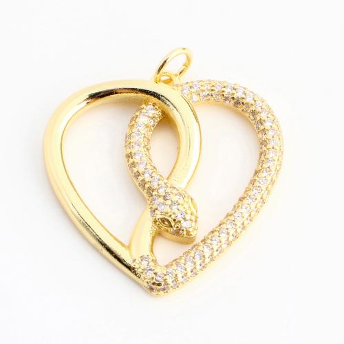 Cubic Zirconia Micro Pave Brass Pendant, Heart, DIY & micro pave cubic zirconia & hollow, golden 