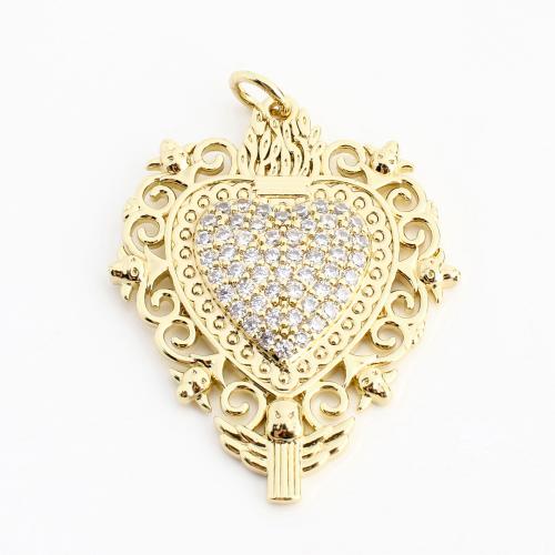 Cubic Zirconia Micro Pave Brass Pendant, Heart, DIY & micro pave cubic zirconia & hollow, golden 