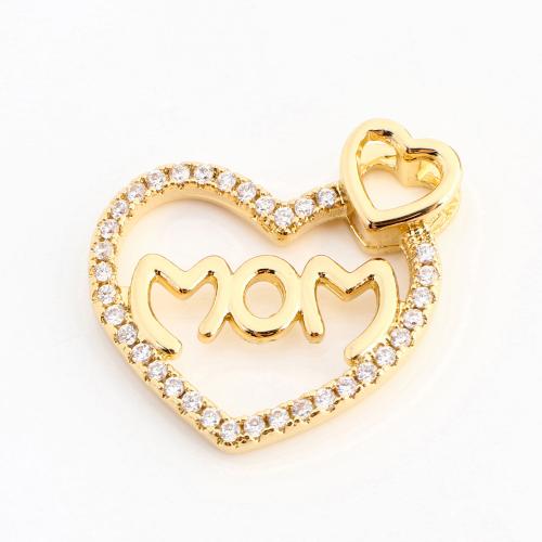 Cubic Zirconia Micro Pave Brass Pendant, Heart, DIY & micro pave cubic zirconia & hollow, golden 