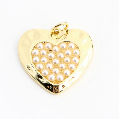 Brass Heart Pendants, with Plastic Pearl, DIY, golden 