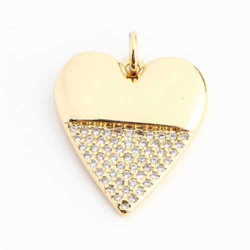 Cubic Zirconia Micro Pave Brass Pendant, Heart, DIY & micro pave cubic zirconia, golden 