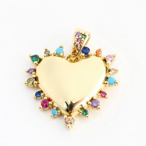 Cubic Zirconia Micro Pave Brass Pendant, Heart, DIY & micro pave cubic zirconia, golden 