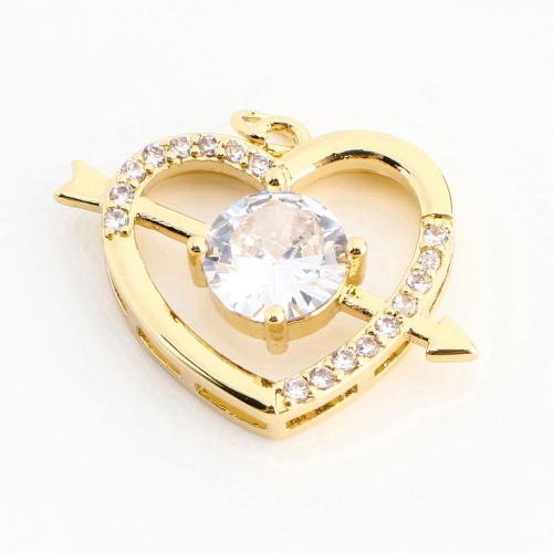 Cubic Zirconia Micro Pave Brass Pendant, Heart, DIY & micro pave cubic zirconia & hollow, golden 