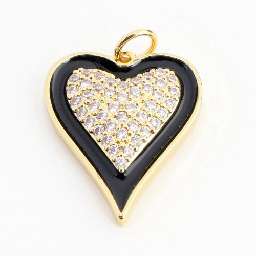 Cubic Zirconia Micro Pave Brass Pendant, Heart, DIY & micro pave cubic zirconia & enamel, golden 
