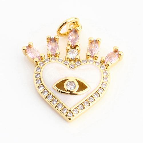 Cubic Zirconia Micro Pave Brass Pendant, Heart, DIY & micro pave cubic zirconia & enamel & hollow, golden 