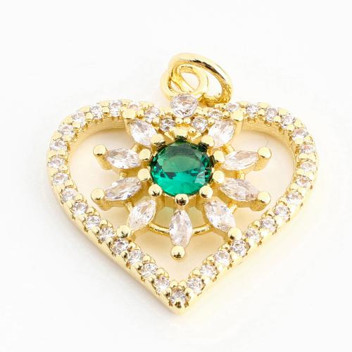 Cubic Zirconia Micro Pave Brass Pendant, Heart, DIY & micro pave cubic zirconia & hollow, golden 