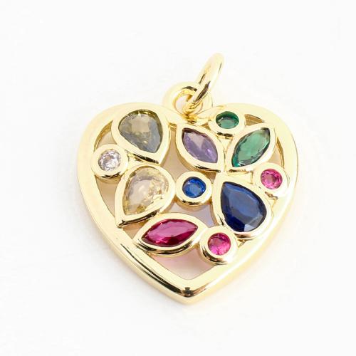 Cubic Zirconia Micro Pave Brass Pendant, Heart, DIY & micro pave cubic zirconia & hollow, golden 