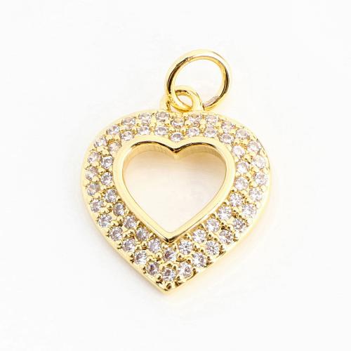 Cubic Zirconia Micro Pave Brass Pendant, Heart, DIY & micro pave cubic zirconia & hollow, golden 