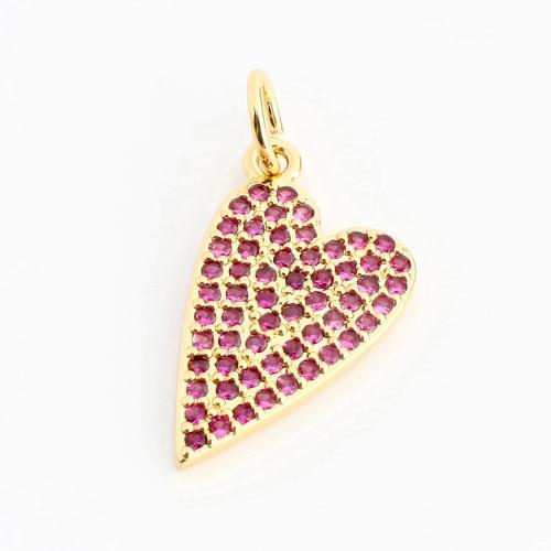 Cubic Zirconia Micro Pave Brass Pendant, Heart, DIY & micro pave cubic zirconia, golden 