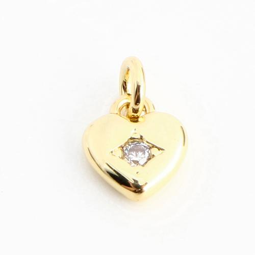 Cubic Zirconia Micro Pave Brass Pendant, Heart, DIY & micro pave cubic zirconia, golden 