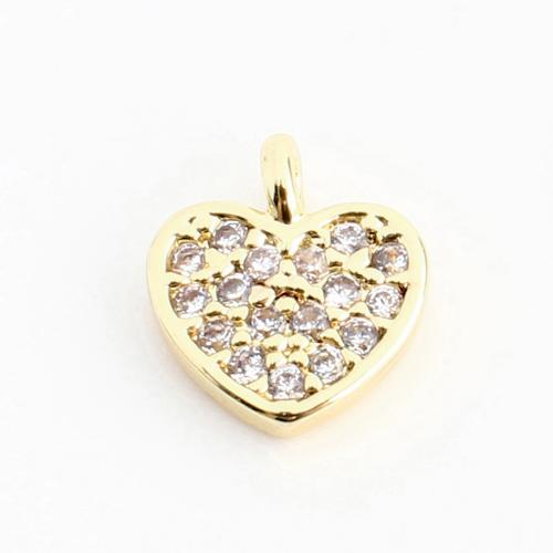 Cubic Zirconia Micro Pave Brass Pendant, Heart, DIY & micro pave cubic zirconia, golden 