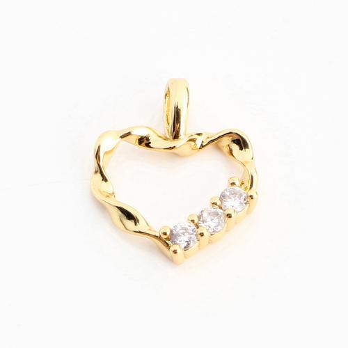 Cubic Zirconia Micro Pave Brass Pendant, Heart, DIY & micro pave cubic zirconia & hollow, golden 