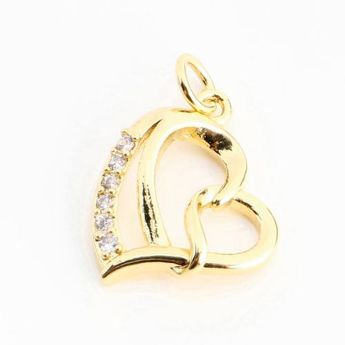Cubic Zirconia Micro Pave Brass Pendant, Heart, DIY & micro pave cubic zirconia & hollow, golden 