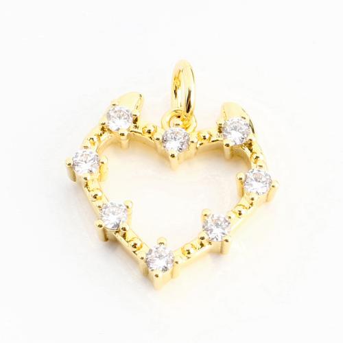 Cubic Zirconia Micro Pave Brass Pendant, Heart, DIY & micro pave cubic zirconia & hollow, golden 