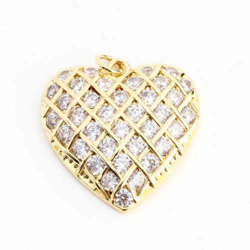 Cubic Zirconia Micro Pave Brass Pendant, Heart, DIY & micro pave cubic zirconia, golden 