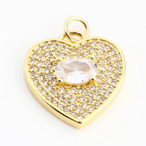 Cubic Zirconia Micro Pave Brass Pendant, Heart, DIY & micro pave cubic zirconia, golden 